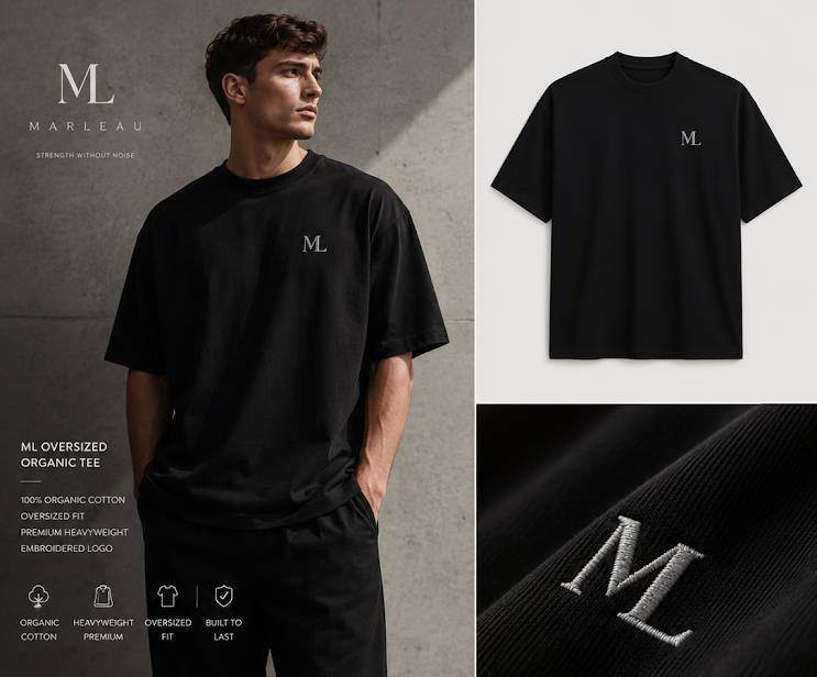 Heavyweight Oversized T-Shirt – ML Embroidery – Zwart