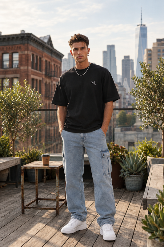 Heavyweight Oversized T-Shirt – ML Embroidery – Zwart