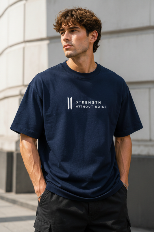 Strength Without Noise Heavyweight T-shirt – Donkerblauw