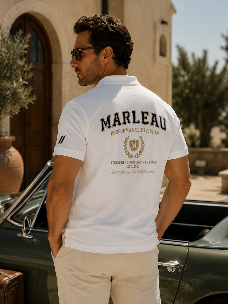 Witte Heren Polo met Performance Rugprint