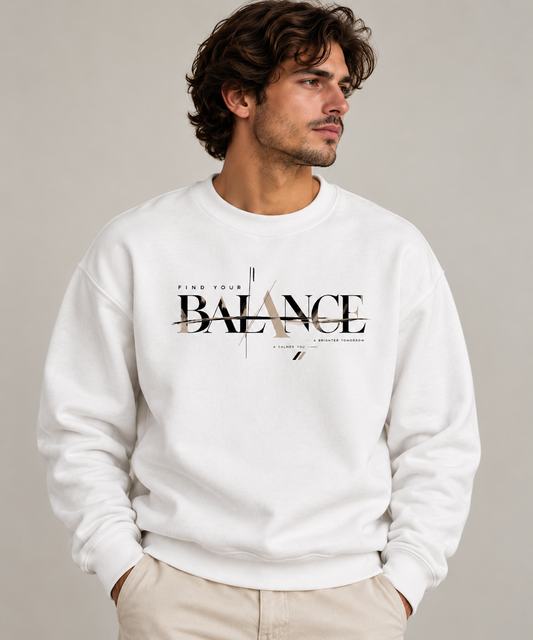 BALANCE Sweater Heren – Witte Crewneck met Grafische Print – MARLEAU