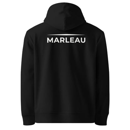 close up horizontal MARLEAU logo minimal back print hoodie